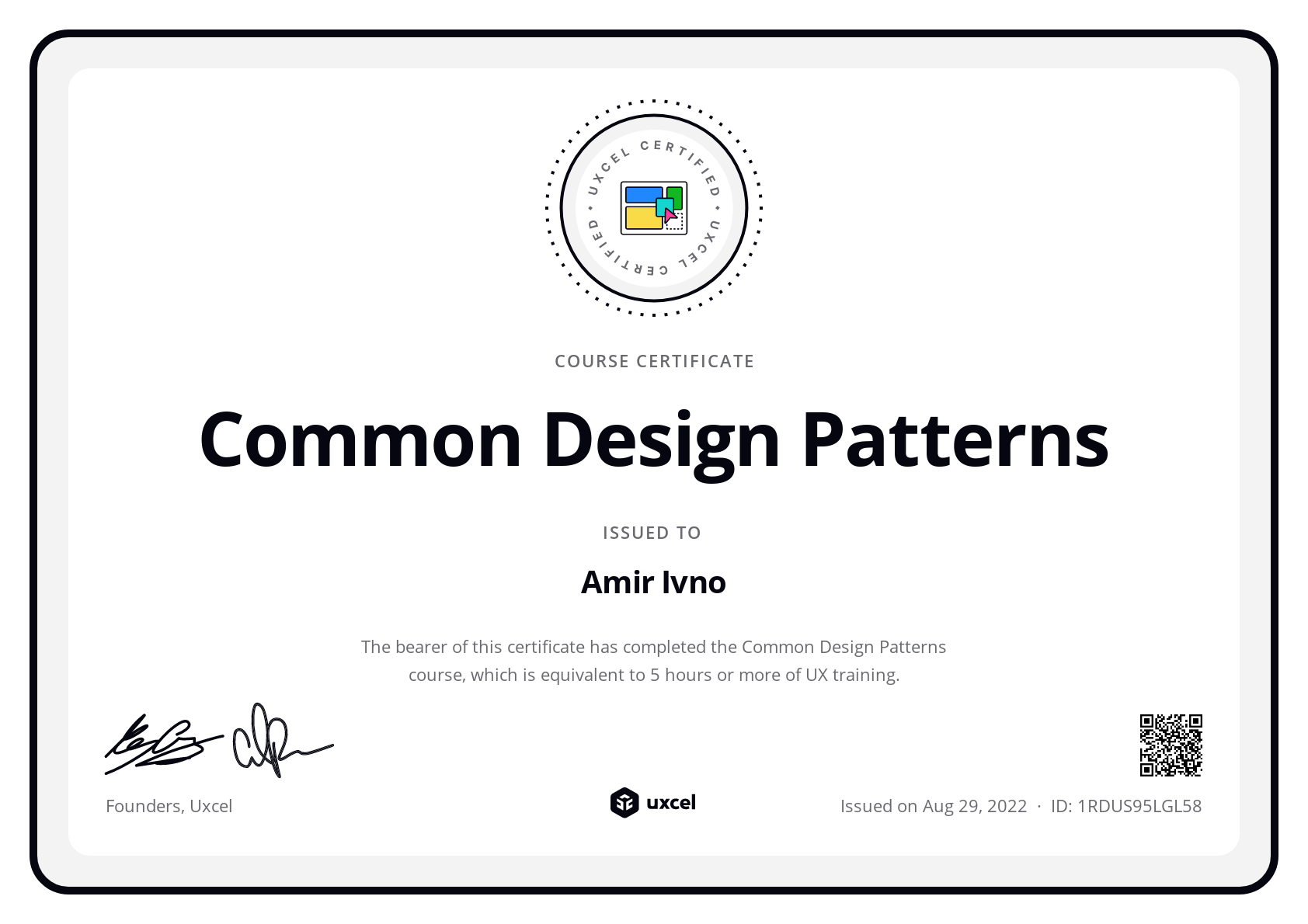 Amir Ivno's certificate